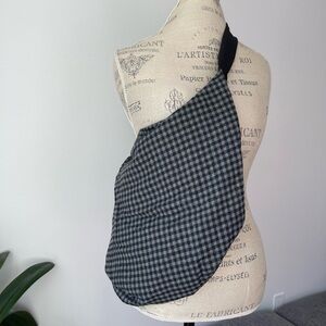 Black & grey plaid crossbody fabric bag